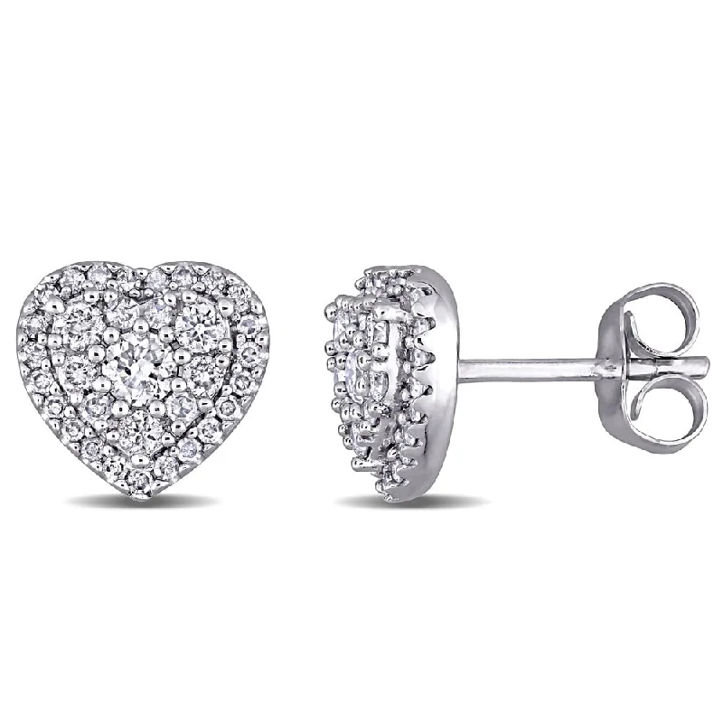 Miadora 10k White Gold 1/2ct TDW Diamond Composite Heart Halo Stud Earrings