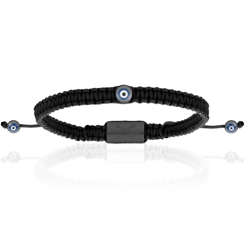 Mini Evil Eye Black Polyester With Black PVD Bracelet