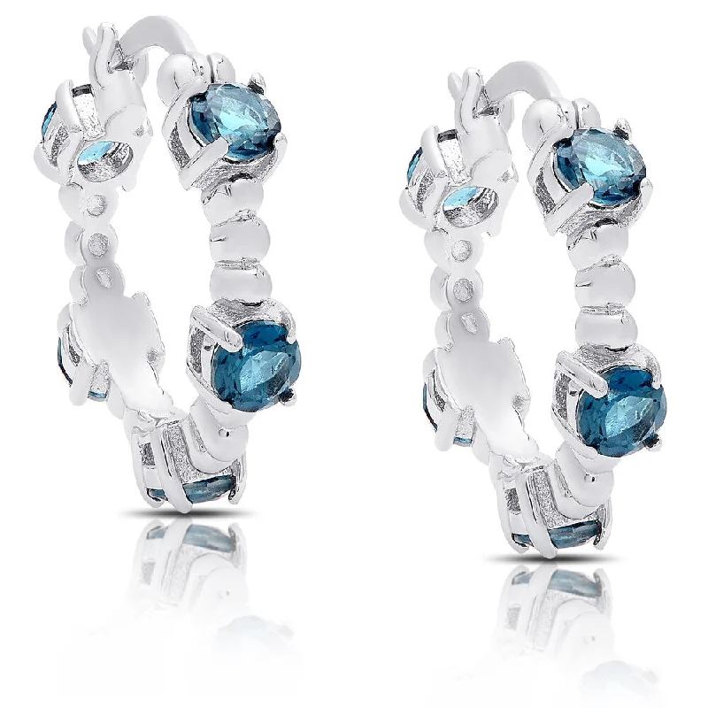 Dolce Giavonna Sterling Silver London Blue Topaz Hoop Earrings