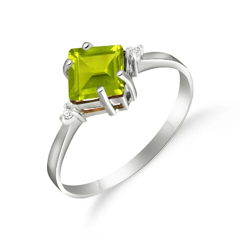 1.77 Carat 14K Solid Gold Square Shape Green Peridot Diamond Ring