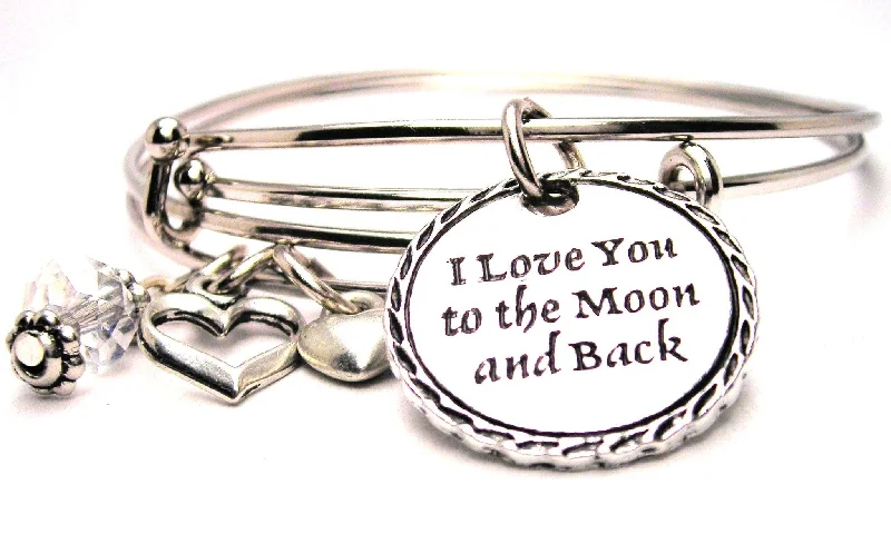 I Love You To The Moon And Back Detailed Trim Expandable Bangle Bracelet Set