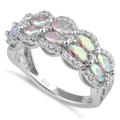 Sterling Silver Marquise Iridescent Rainbow CZ Ring