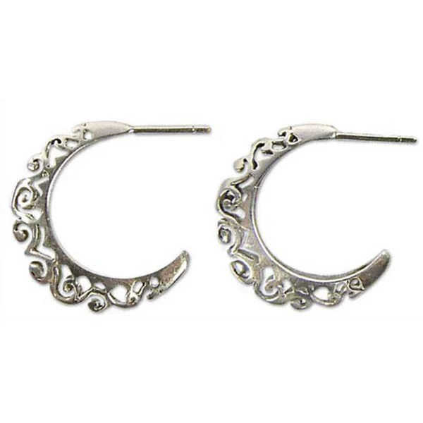 Handmade Sterling Silver Silver Lace Half Hoop Earrings (Thailand)