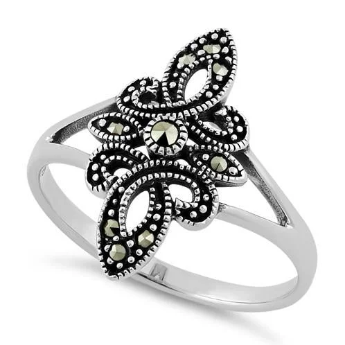 Sterling Silver Unique Fleur de Lis Marcasite Ring