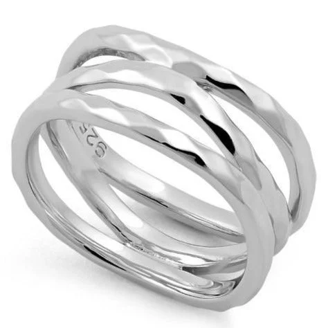 Sterling Silver 3 Wavy Hammered Ring