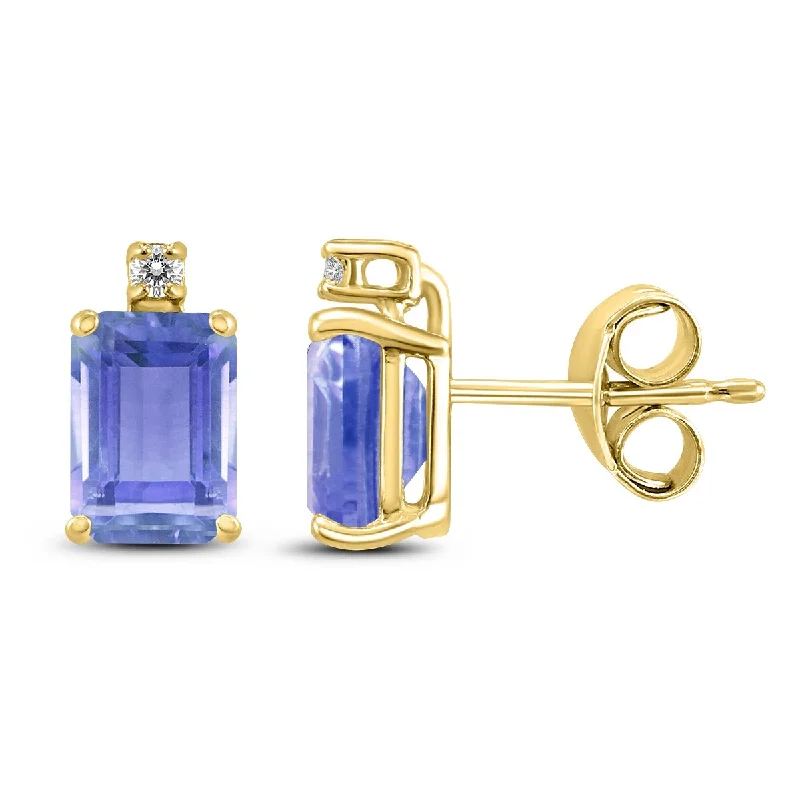 Marquee 14K Yellow Gold 5x3MM Emerald Shaped Tanzanite and Diamond Earrings