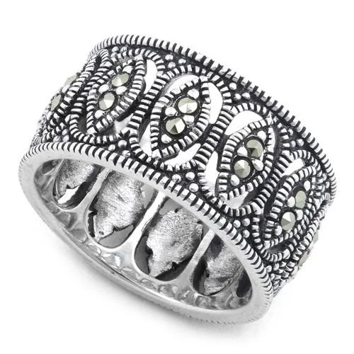 Sterling Silver Marquise Eternity Marcasite Band Ring