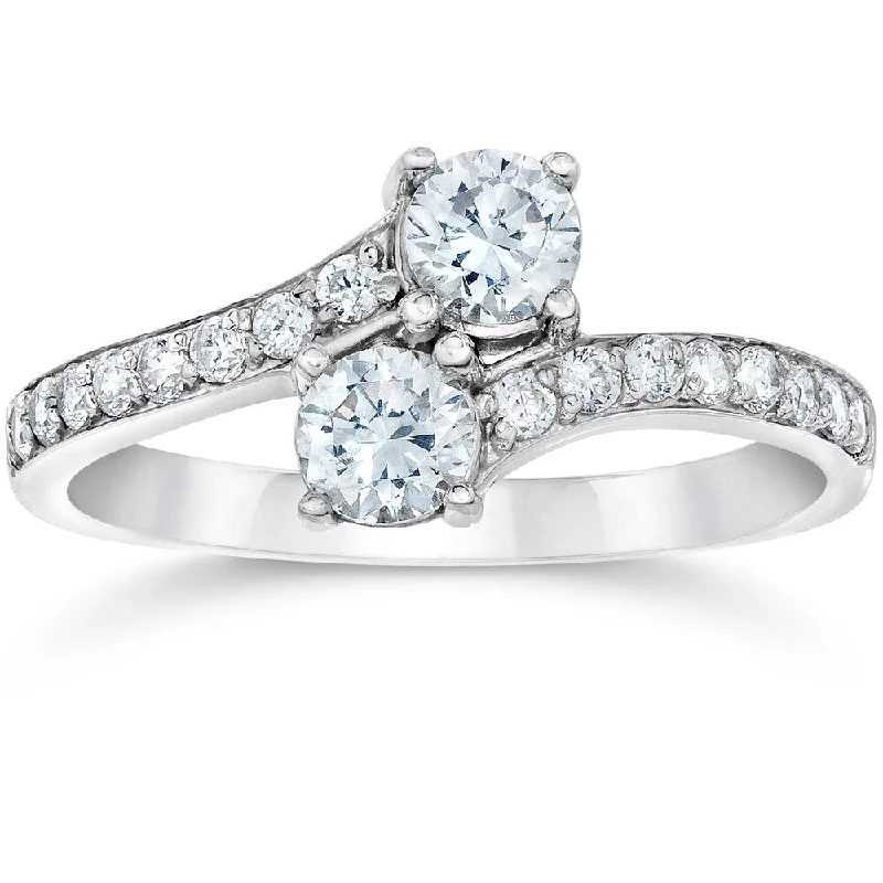 10k White Gold 1cttw TDW Two Stone Engagement Diamond Ring (I-J, I2-I3)