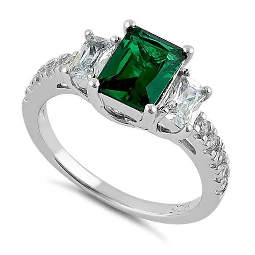 Sterling Silver Emerald-tone CZ Ring