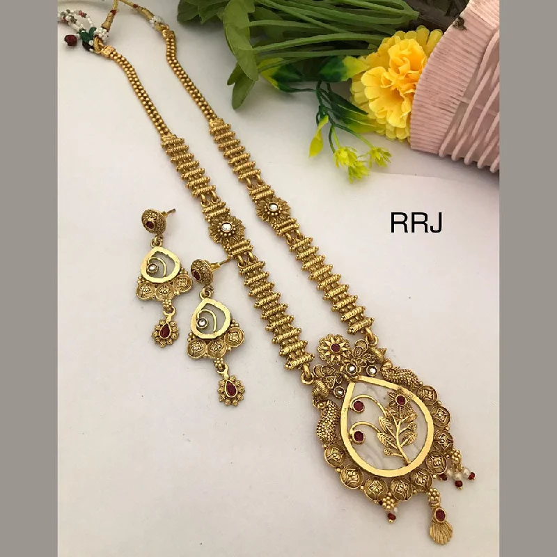 FS Collection Gold Plated Pota Stone And Pearls Necklace Set