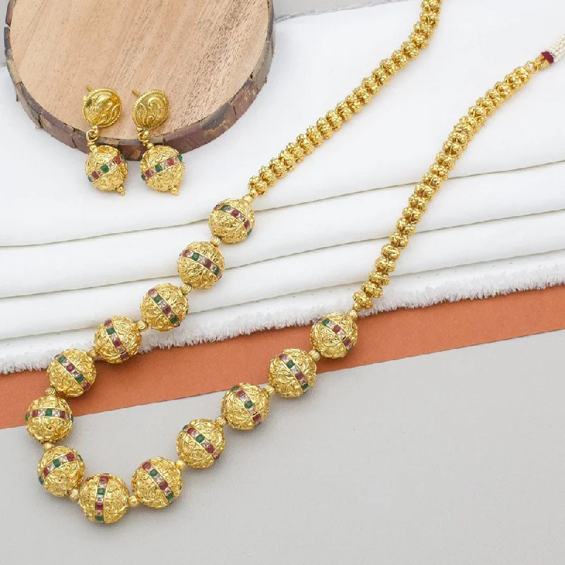 Kavita Art Gold Plated Pota Stone And Pearls Long Necklace Set