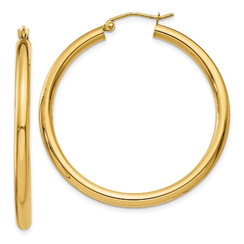 Curata 14k Yellow Gold Polished Lightweight 3x40mm Light Classic Tube Hoop Earrings