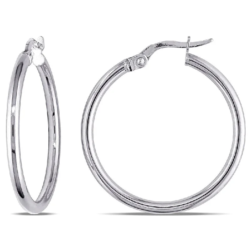 Miadora 10k White Gold Italian Round Hoop Earrings