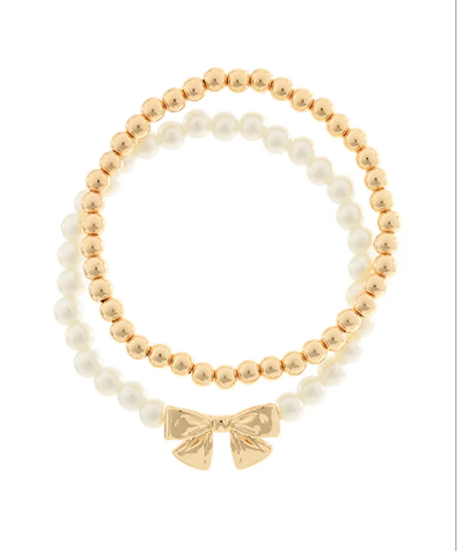 Bow Pearl Beaded Bracelet Set