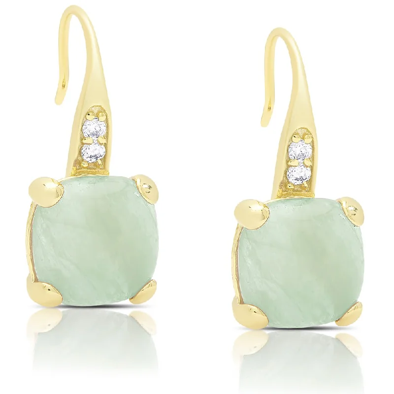 Dolce Giavonna Gold Over Sterling Silver Cubic Zirconia and New Jade Dangle Earrings