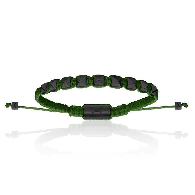 Green Nylon With Black PVD Polyester Stud Bracelet