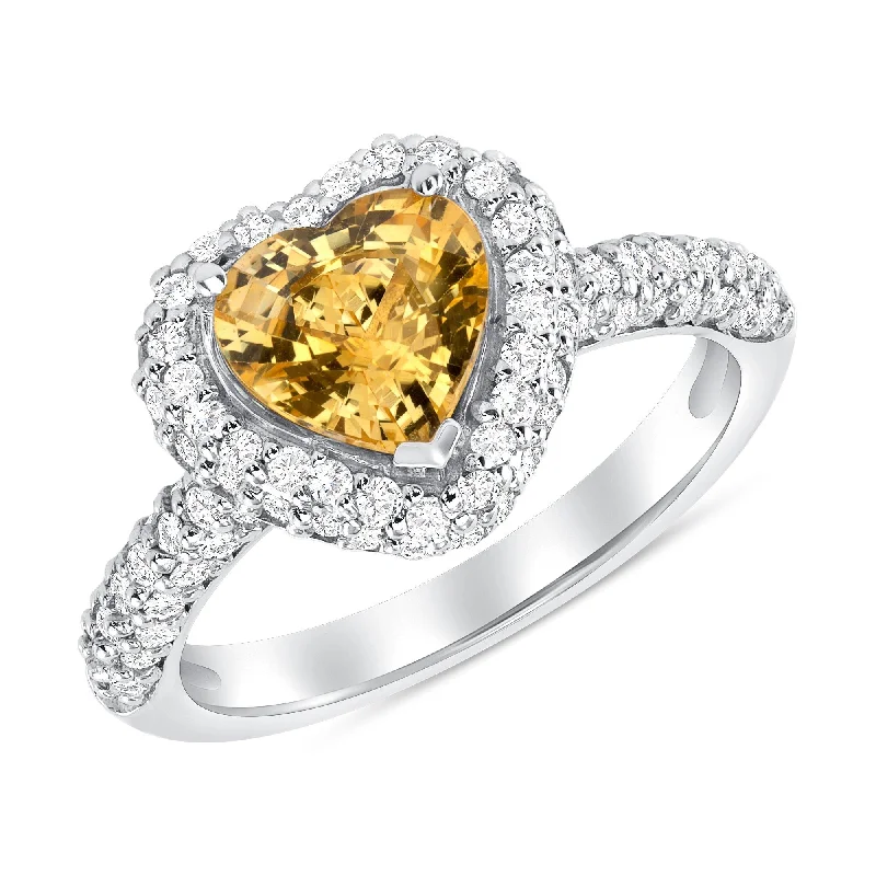 1.46 ct Yellow Sapphire and Diamond Ring in 14k White Gold