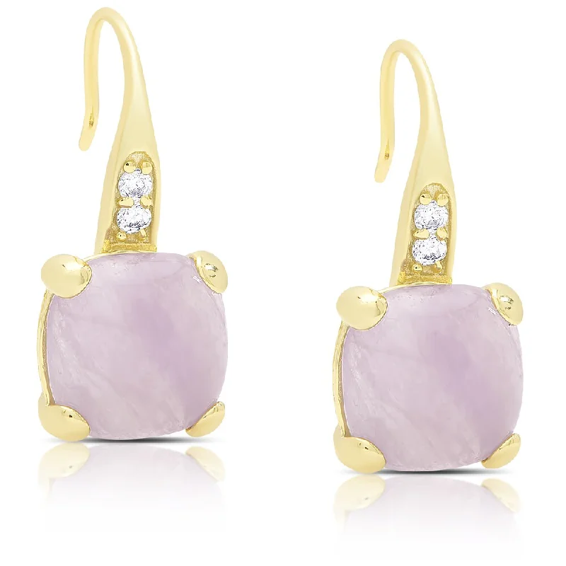 Dolce Giavonna Gold Over Sterling Silver Cubic Zirconia and Dyed Lavender Jade Dangle Earrings