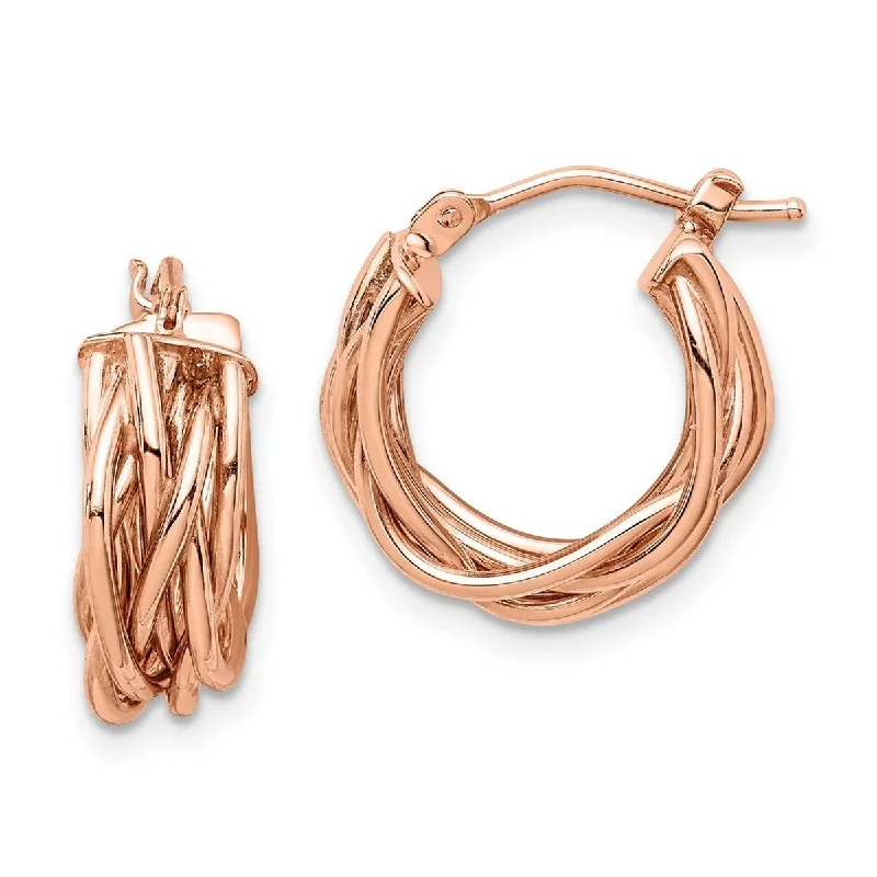 Curata 14k Rose Gold Polished Braided Hoop Earrings - 16.5x7mm