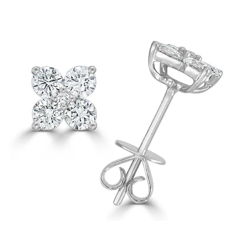 Joelle Diamond Cluster Studs Earrings 14K White Gold 7/8ct TDW