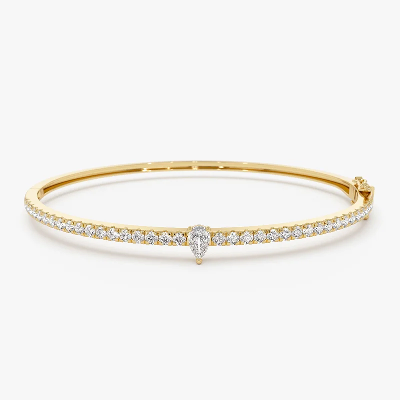 14k Gold Pear Shaped and Round Diamond Bangle