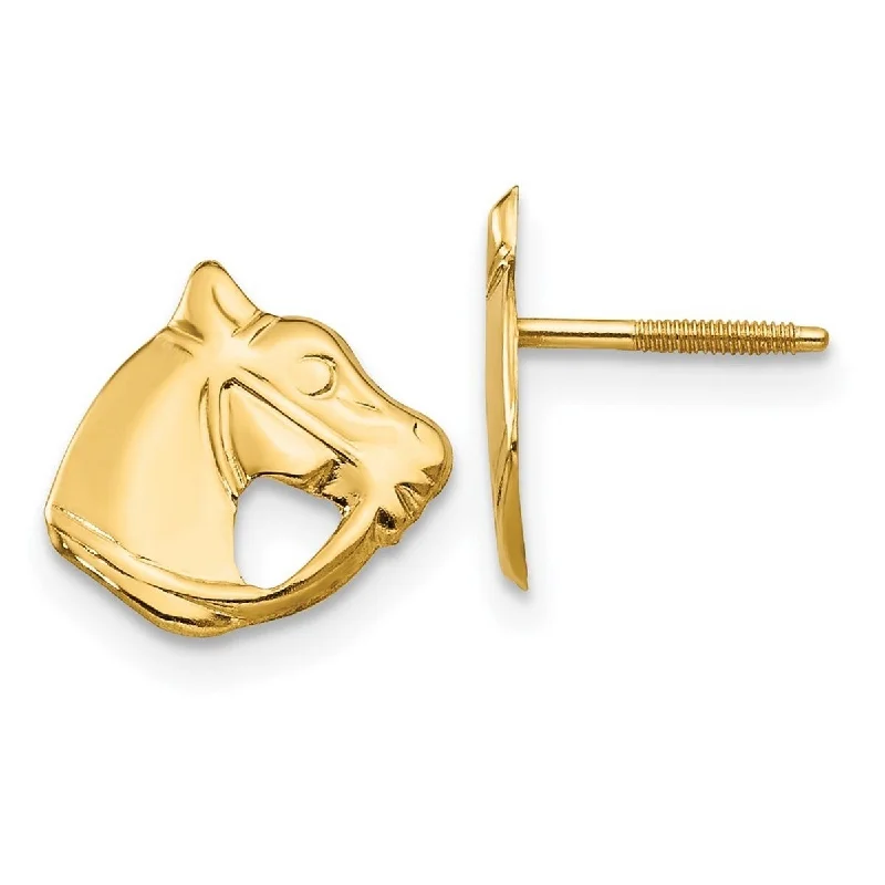 Curata 14k Yellow Gold Childrens Horse Head Screw-back Stud Earrings(8mm x 10mm)