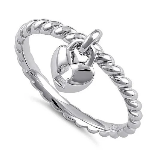 Sterling Silver Locked Heart Dangle Ring