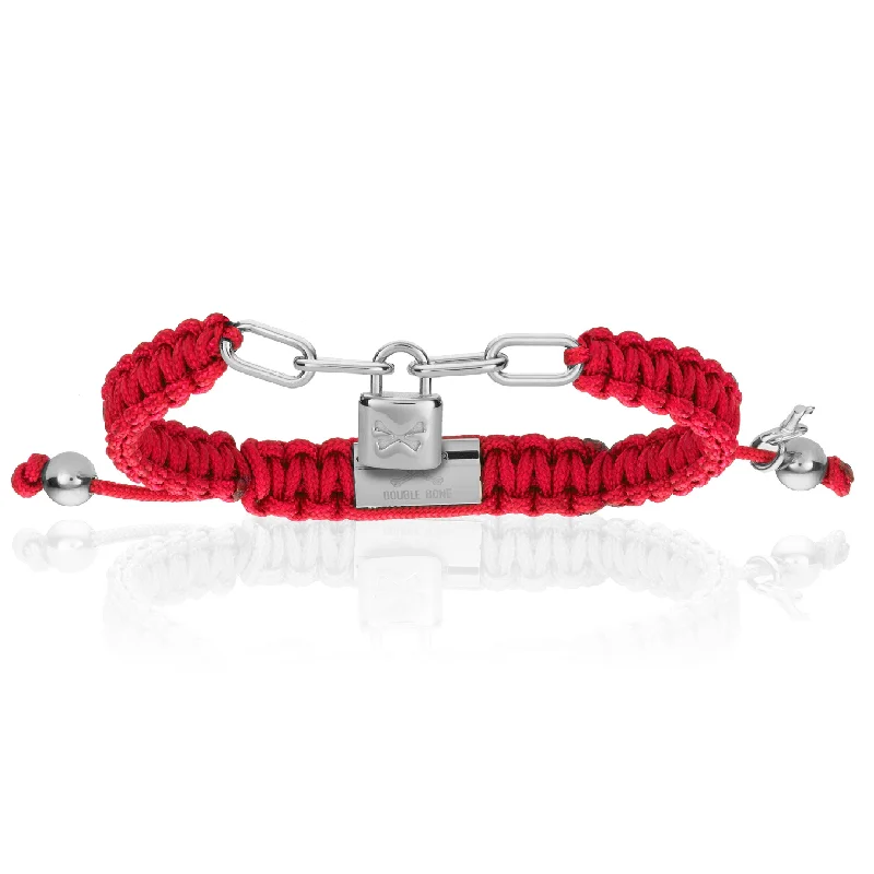 Lock Red Polyester With Silver Bracelet