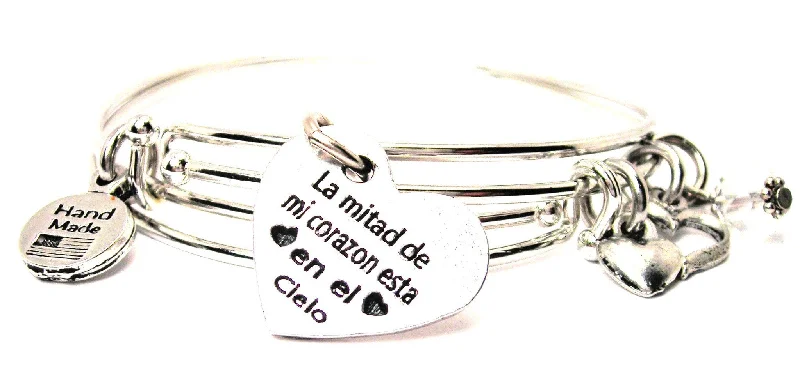 La Mitad De Mi Corazon Esta En El Cielo Half My Heart Is In Heaven In Spanish Expandable Bangle Bracelet Set