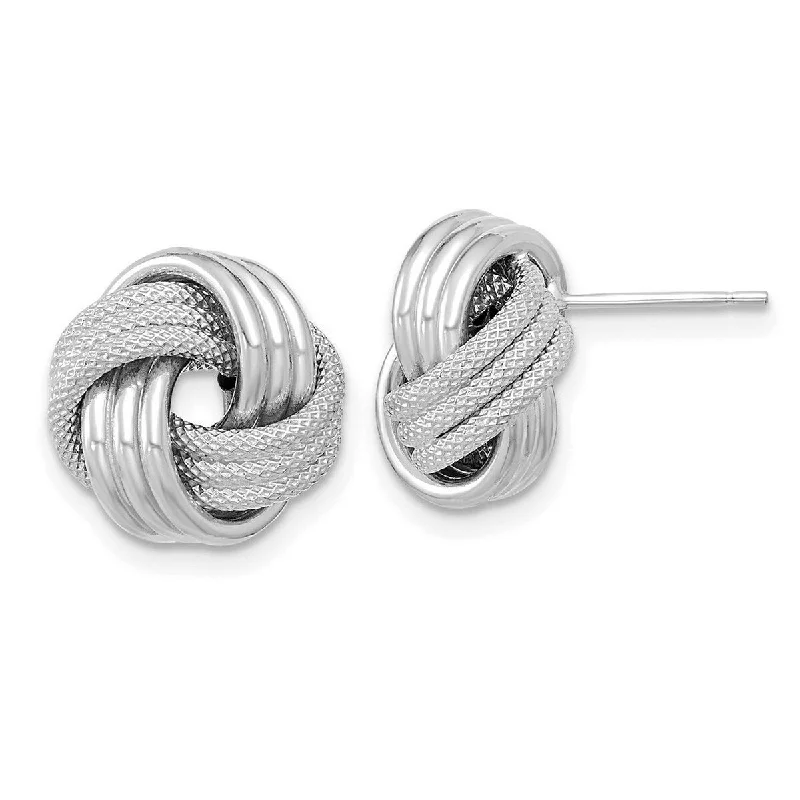 Curata 14k White Gold 12.5mm Textured Love Knot Post Earrings