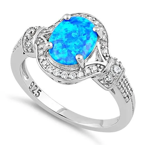 Sterling Silver Blue Oval Lab-Opal CZ Ring