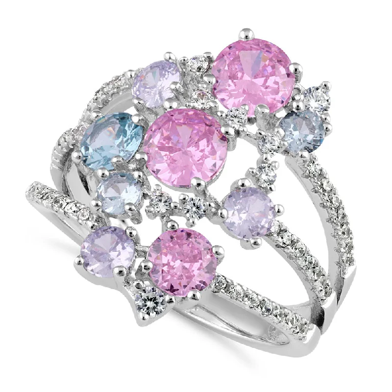 Sterling Silver Colorful Cluster CZ Ring