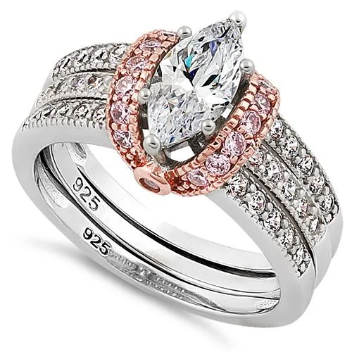 Sterling Silver Two-tone Marquise CZ Engagement Ring