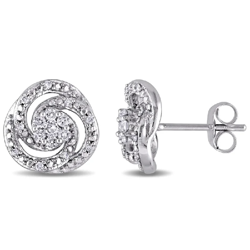 Miadora 10k White Gold 1/4ct TDW Diamond Floral Swirl Earrings