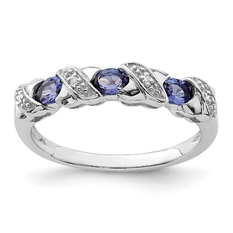 Curata 925 Sterling Silver Polished Open back Tanzanite and Diamond Ring