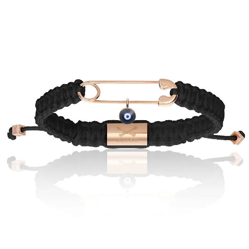 Black Nylon With Rose Gold Polyester Safety Pin Bracelet