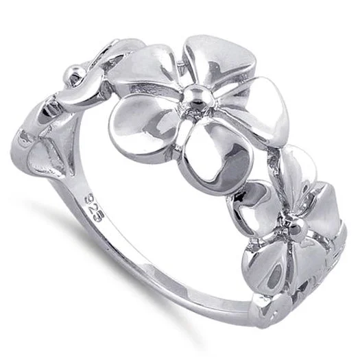 Sterling Silver Triple Plumeria Ring