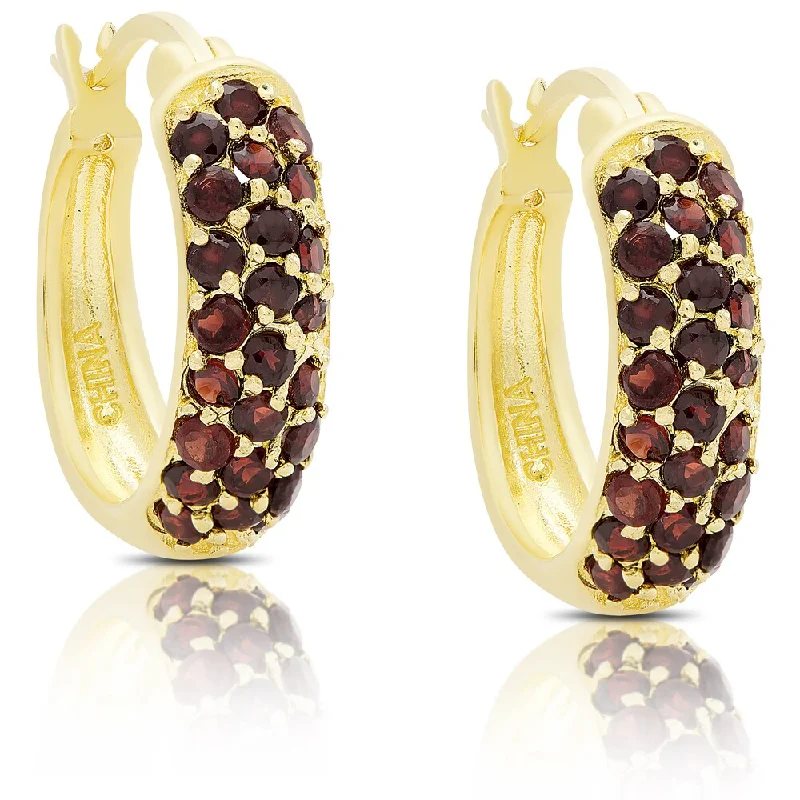 Dolce Giavonna Gold Over Sterling Silver Garnet Hoop Earrings