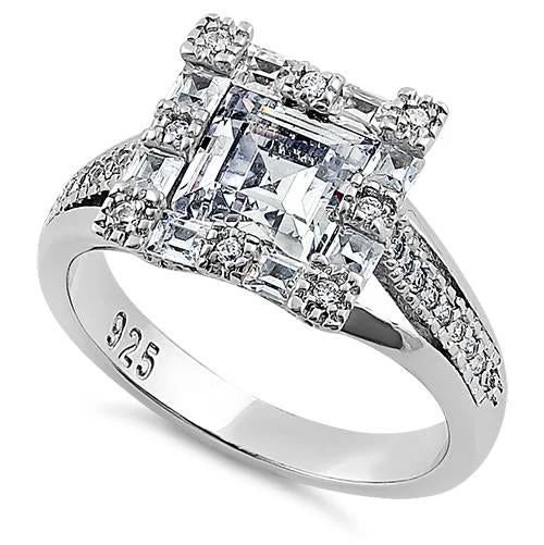 Sterling Silver Asscher-Cut CZ Engagement Ring