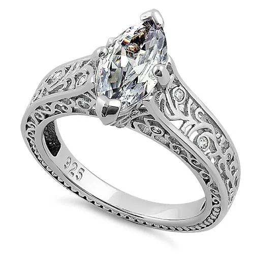 Sterling Silver Marquise CZ Engagement Ring