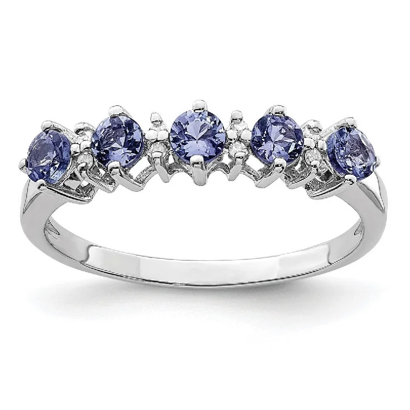 Curata 925 Sterling Silver Polished Tanzanite and Diamond Ring