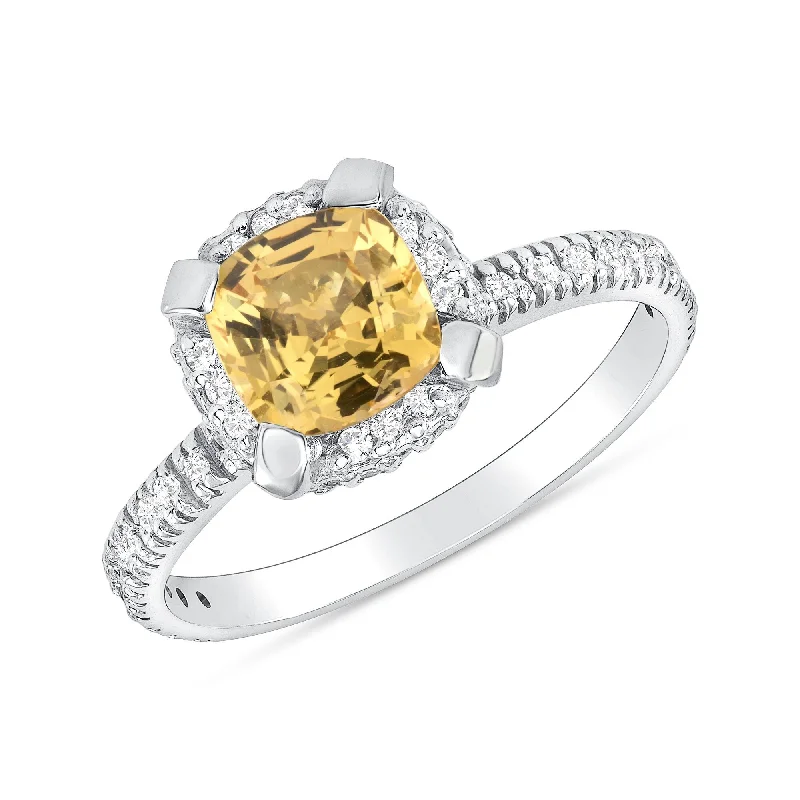 0.97 ct Yellow Sapphire and Diamond Ring in 14k White Gold