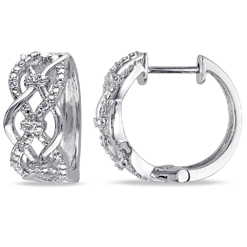 Miadora Sterling Silver 1/10ct TDW Diamond Infinity Hoop Earrings - White