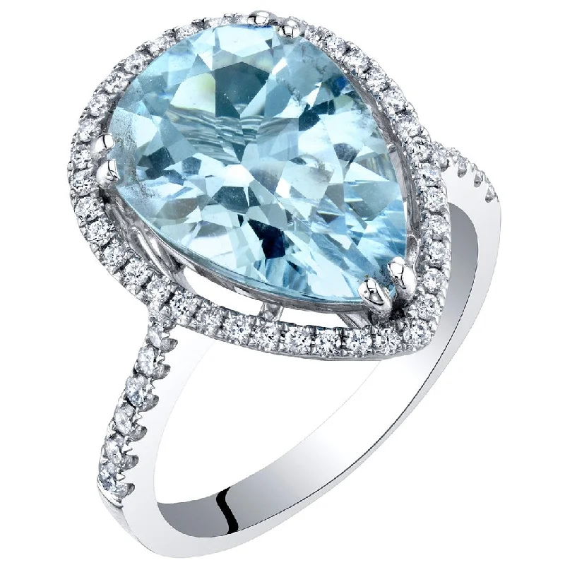 IGI Certified 4.35 ct Aquamarine and Diamond Ring in 14k White Gold