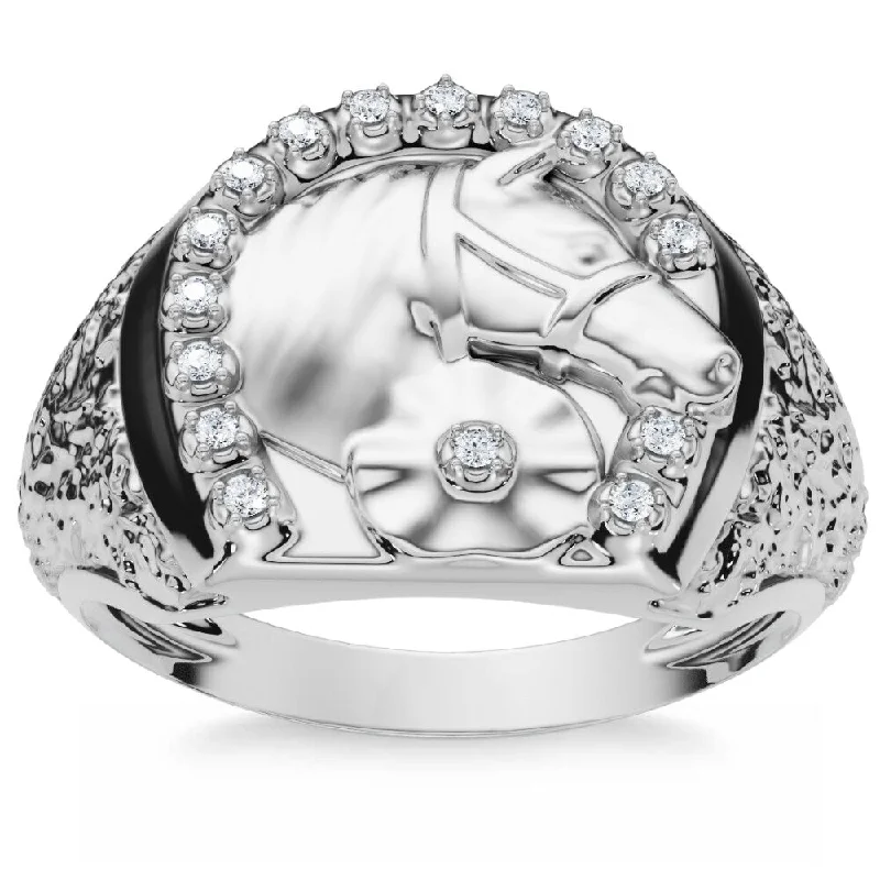 Men's Pinkie Horse Lucky Diamond Ring Gold Lab Grown