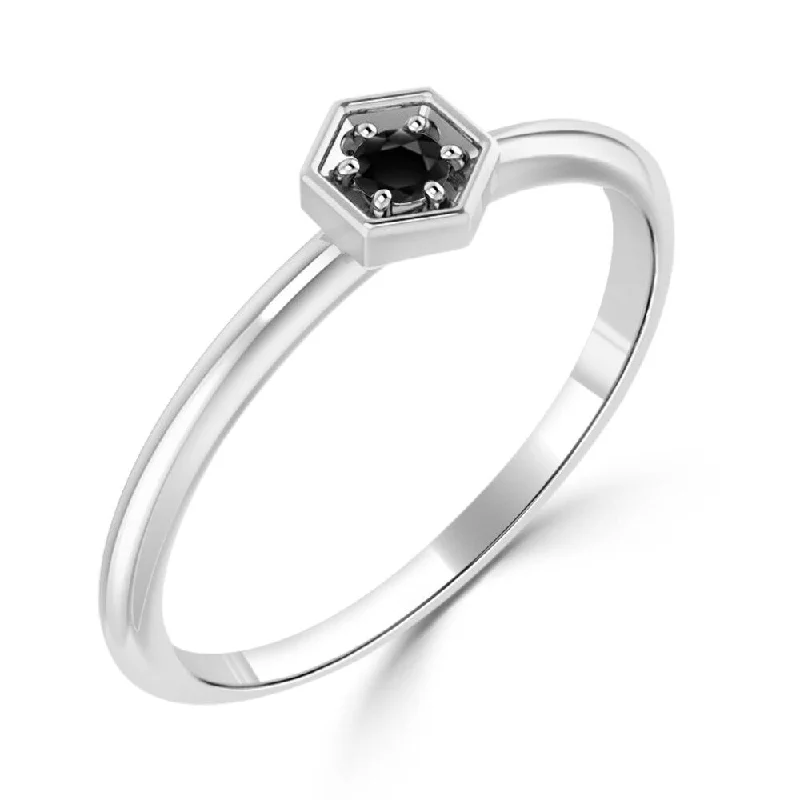 Auriya Petite Ultra-Thin Stackable Solitaire Black Diamond Ring 1/10cttw 10K Gold