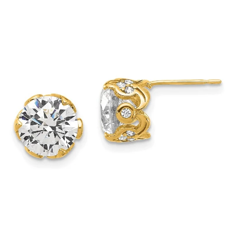 Curata 10k Yellow Gold Polished CZ Cubic Zirconia 9mm Intricate Post Stud Earrings