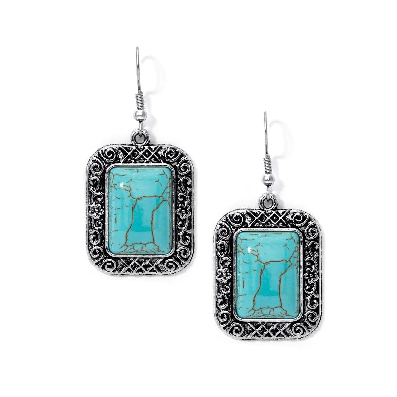 Silver Plated Simulated Turquoise Cushion Earrings