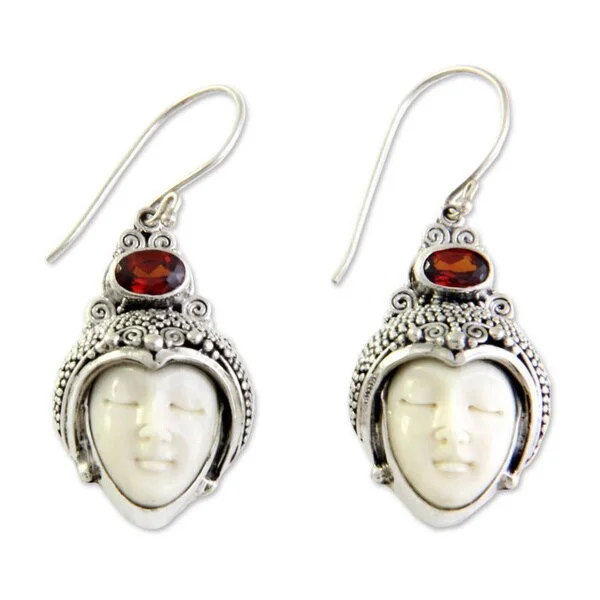 NOVICA Handmade Sterling Silver Royal Romance Bone and Garnet Earrings (Indonesia) - White - 1.7*0.6