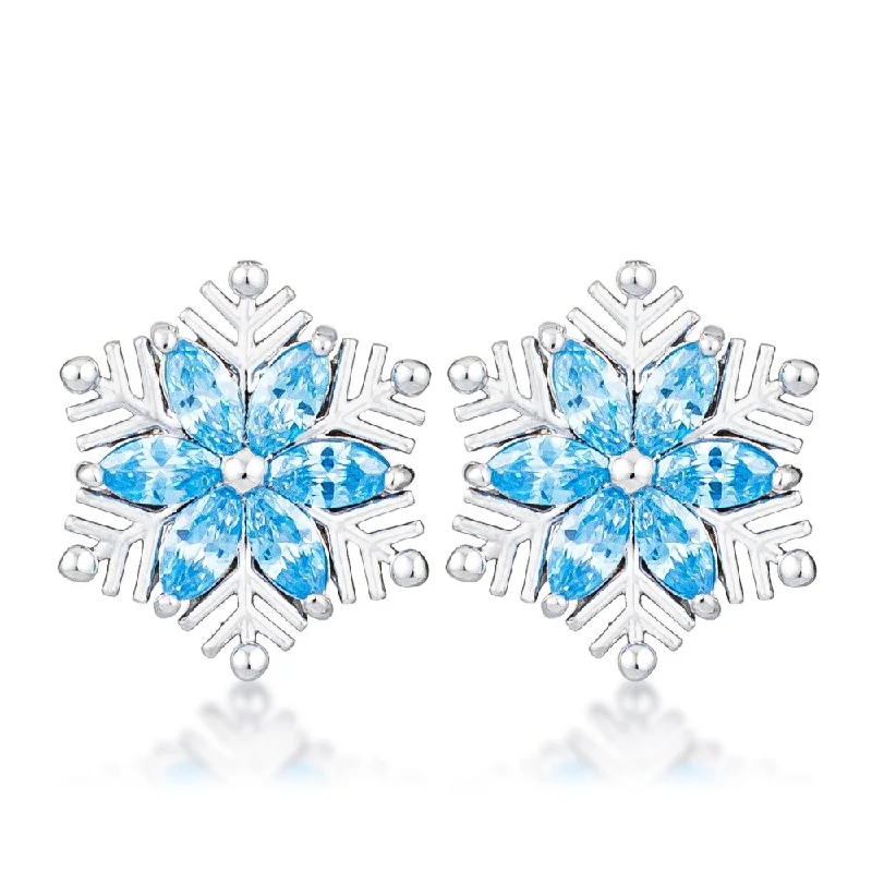 Gorgeous .6 Ct Rhodium Plated Marquise Snowflake Earrings Ideal For Formal Events - 13mm x 11mm